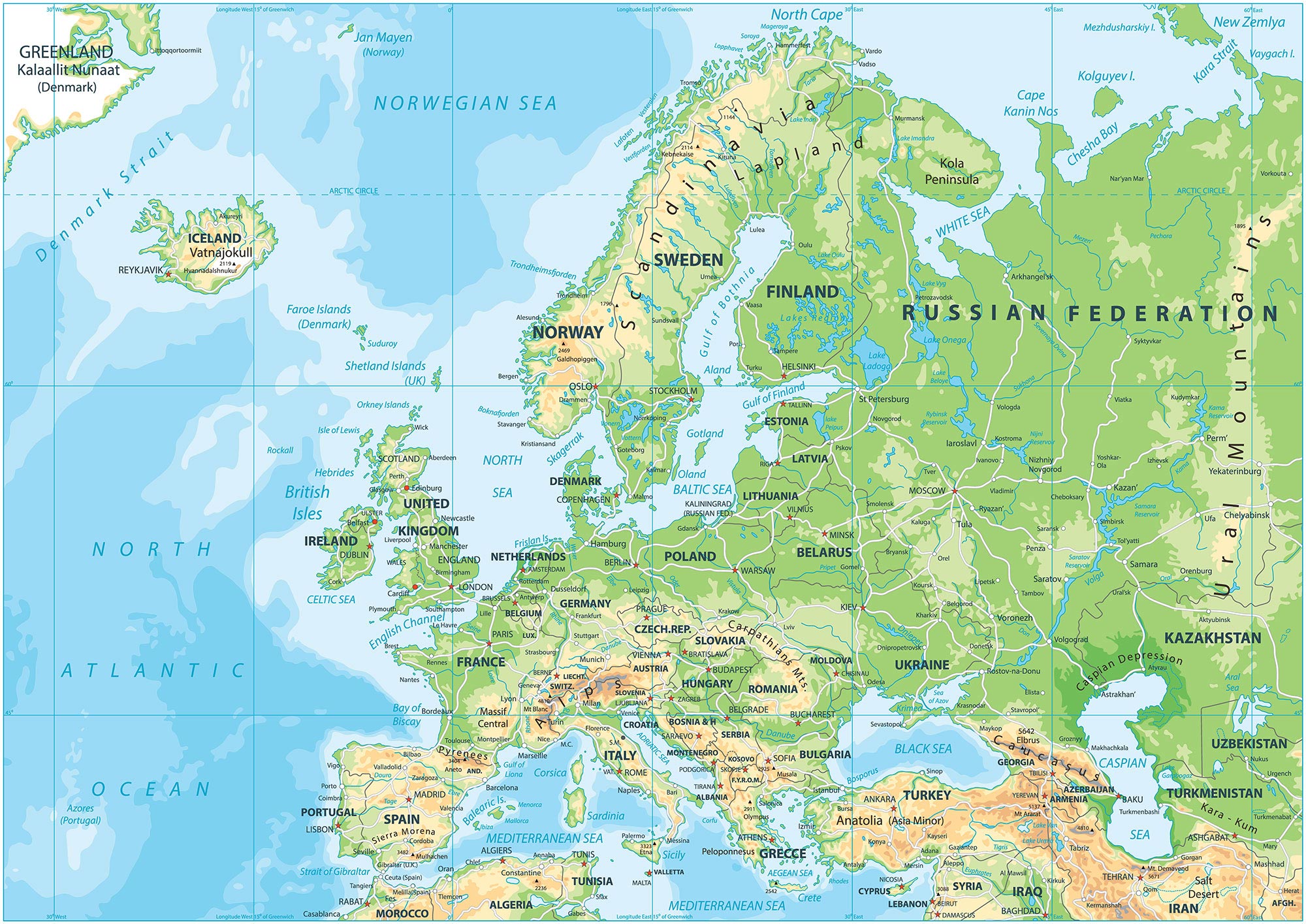 Europe Physical Map