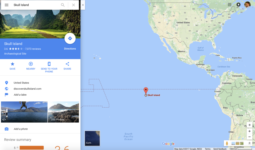 You can now find King Kong’s Skull Island on Google Maps